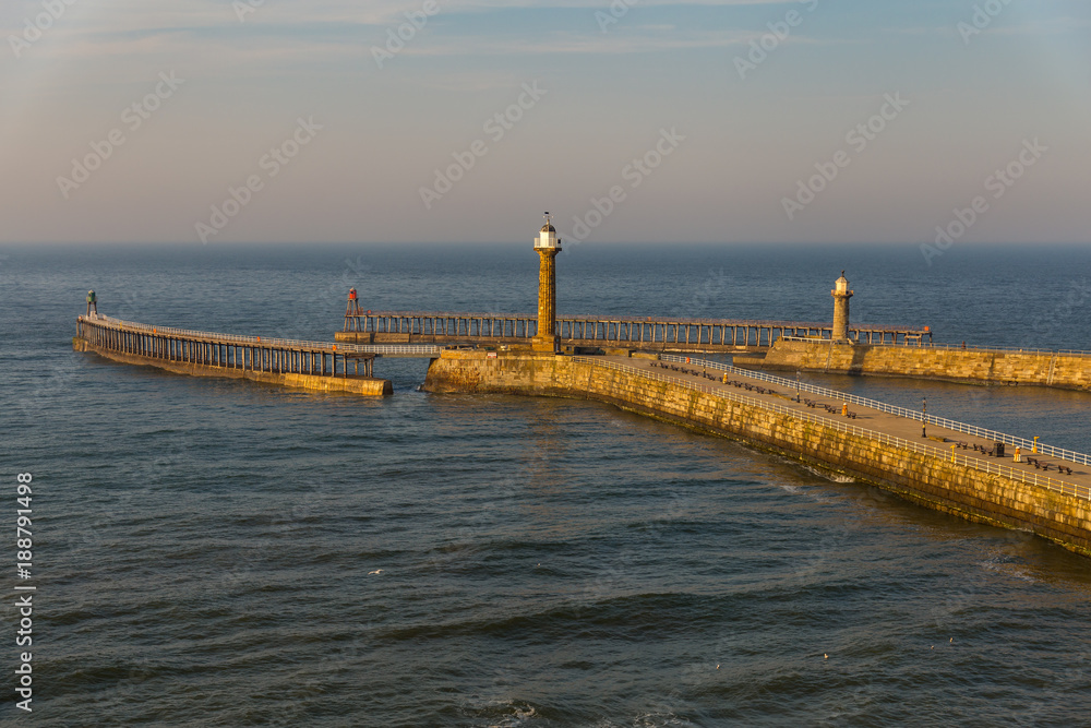 North Sea Coast and Whitby Pier, North Yorkshire, UK