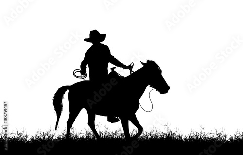 silhouette cowboy riding horse on white background © rathchapon