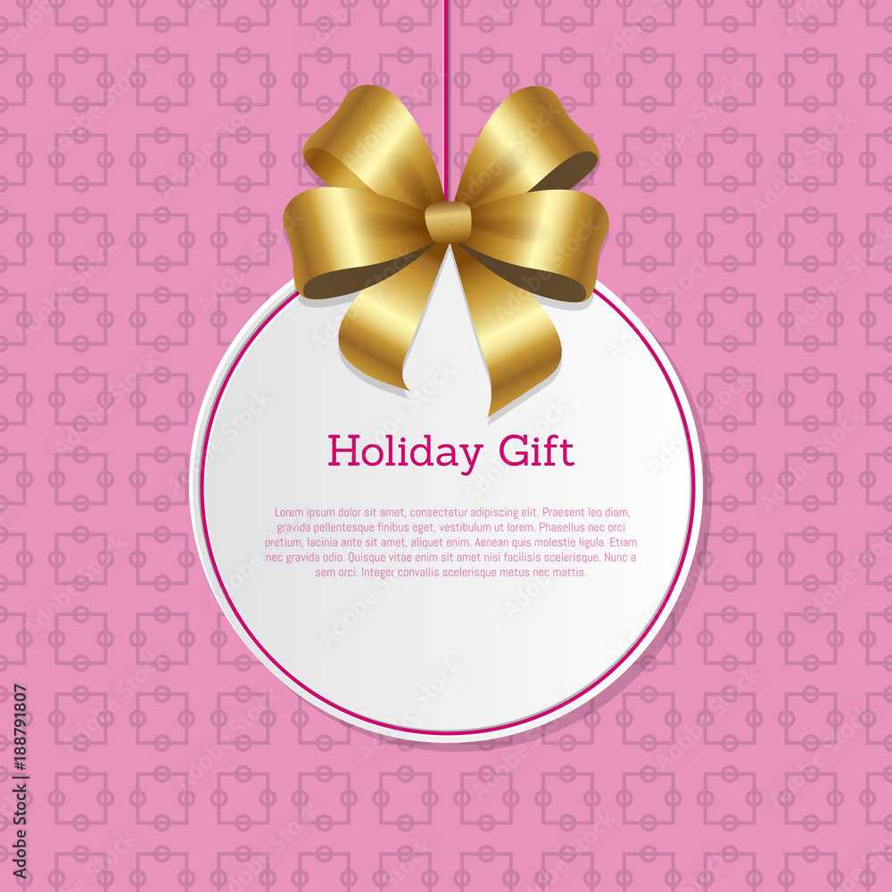 Holiday Gifts Cover Design with Golden Bow Hanging