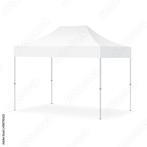 Blank outdoor marquee tent mock up isolated on white background. Trade show equipment. Vector illustration