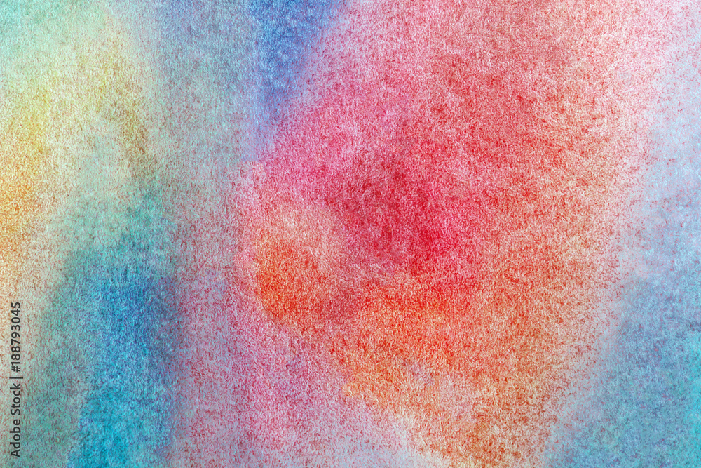 Naklejka premium Hand drawn abstract watercolor background, original waldorf wet painting. Lesson for beginners, artist, student, pupil. First step at school, college. Colorful template, copy space.