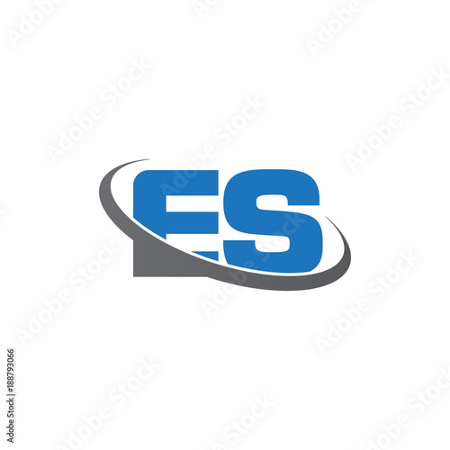 Initial letter ES, overlapping swoosh ring logo, blue gray color