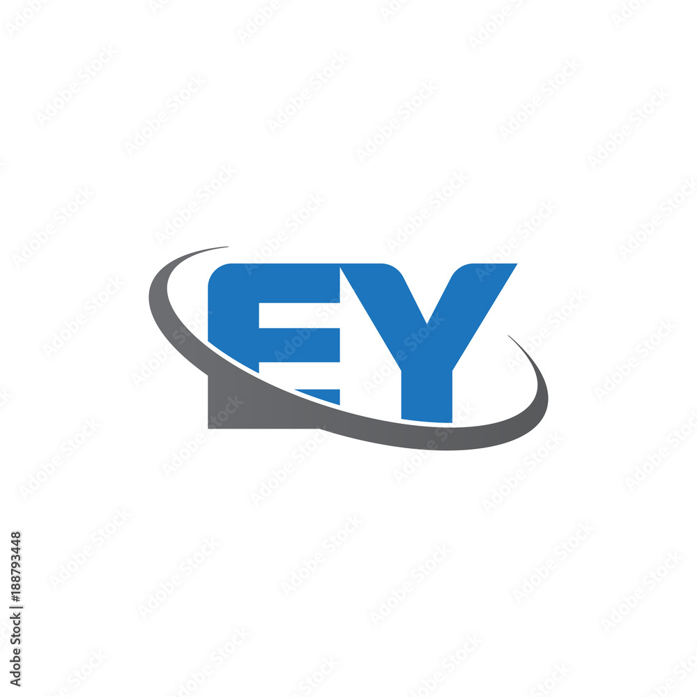 Initial letter EY, overlapping swoosh ring logo, blue gray color Initial letter EY, overlapping swoosh ring logo, blue gray color