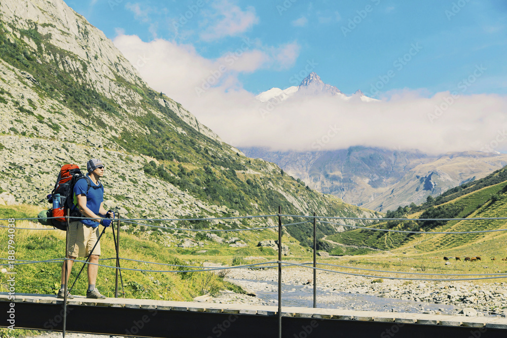 Naklejka premium The Tour du Mont Blanc is a unique trek of approximately 200km around Mont Blanc that can be completed in between 7 and 10 days passing through Italy, Switzerland and France.