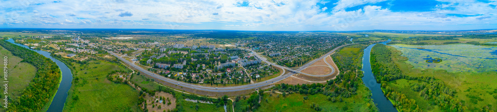 View from the height of the town of Alyoshki. Kherson region..