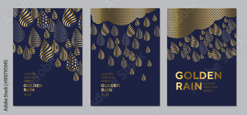 Elegant luxury golden drop pattern for surface design, poster, card, header. Geometric concept glitter rain vector illustration.