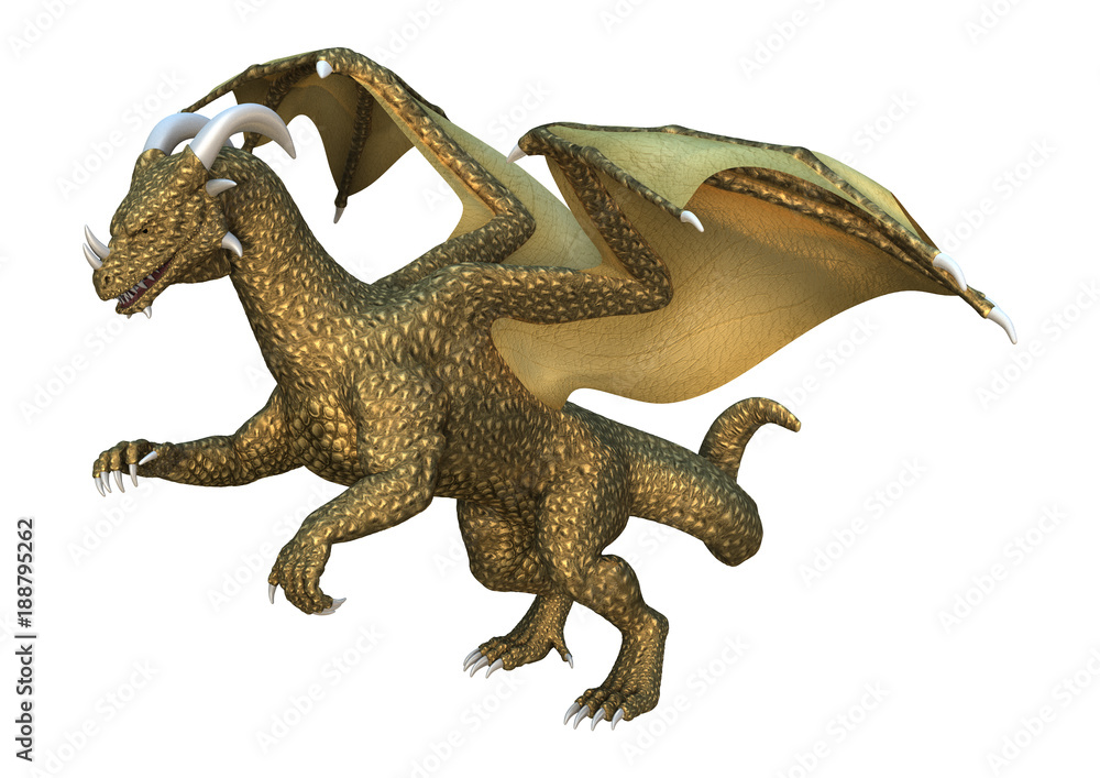 Fototapeta premium 3D Rendering Fantasy Dragon on White