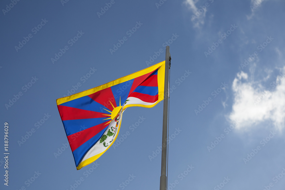 National flag of Tibet on a flagpole