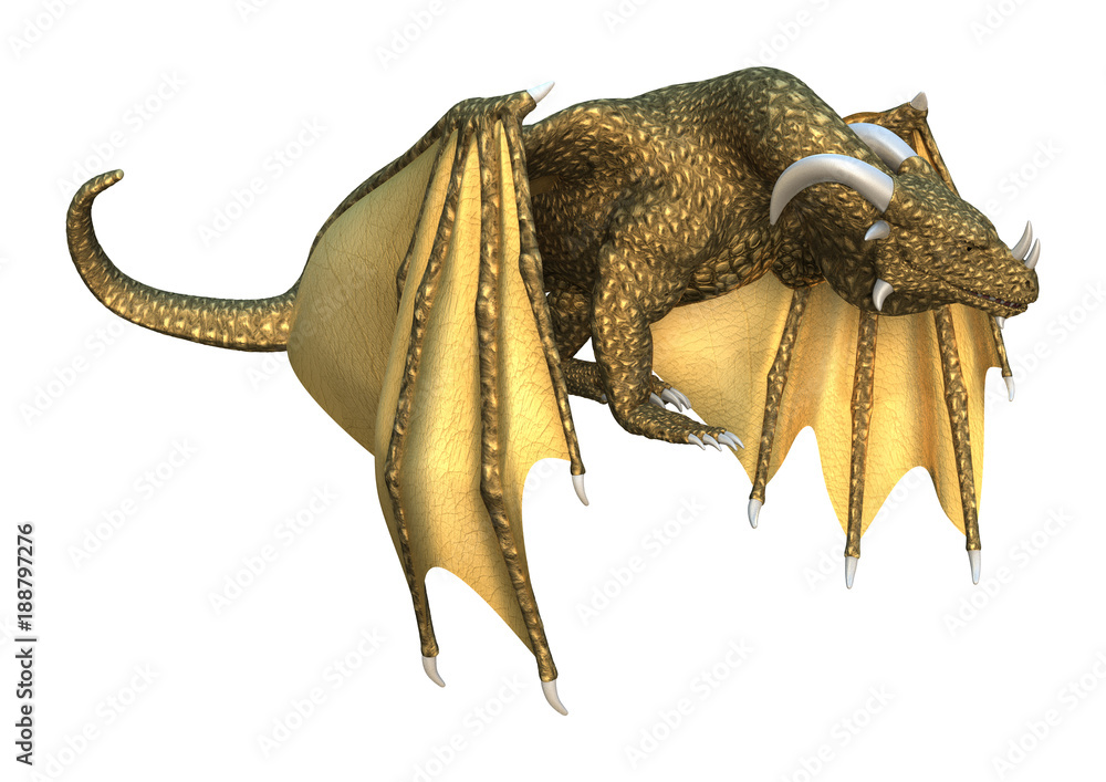 Fototapeta premium 3D Rendering Fantasy Dragon on White