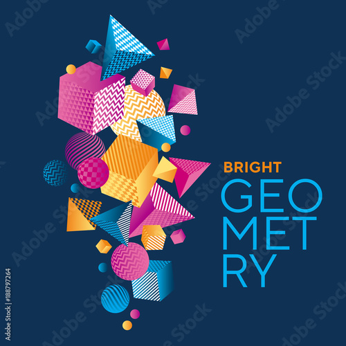 Abstract modern poster. Concept color 3d geometric composition vector illustration. Geometry shapes design elements flying scattered.