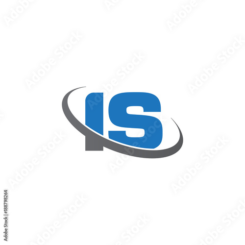 Initial letter IS, overlapping swoosh ring logo, blue gray color