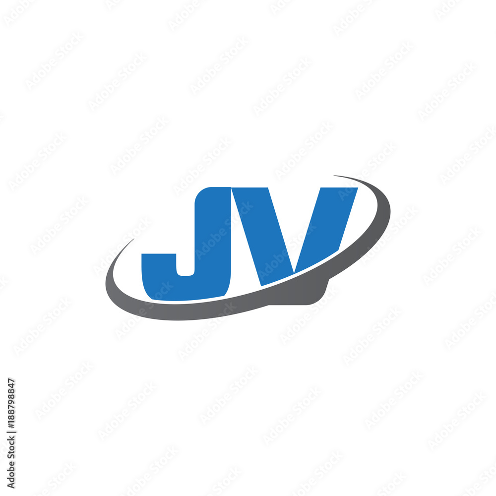 Initial letter JV, overlapping swoosh ring logo, blue gray color Initial letter JV, overlapping swoosh ring logo, blue gray color