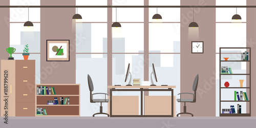 Modern office or coworking workplace,flat interior and furniture