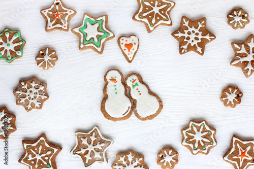 delicious joke for loving couples/ happy snowmen made from cookies