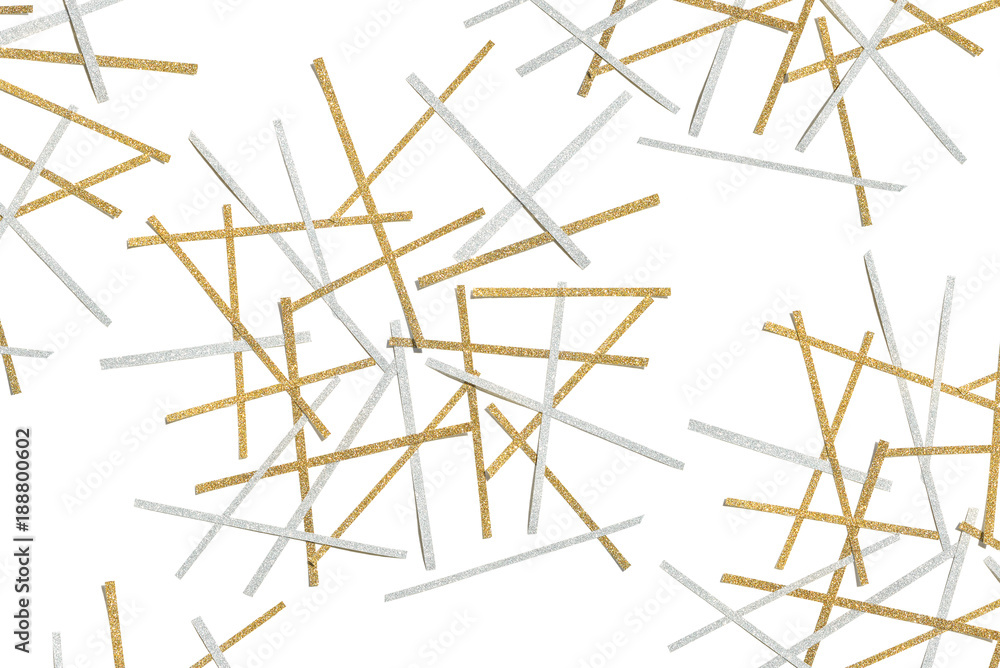 Gold and silver glitter line paper cut on white background - isolated Gold and silver glitter line paper cut on white background - isolated