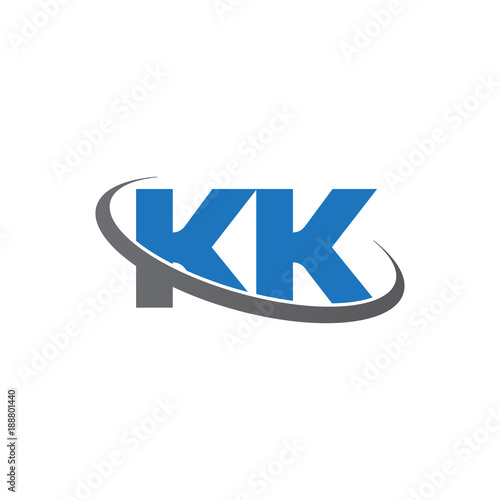 Initial letter KK, overlapping swoosh ring logo, blue gray color