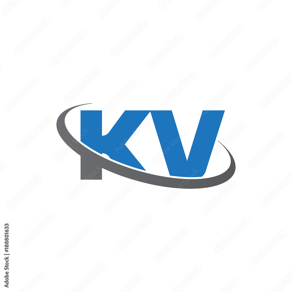 Initial letter KV, overlapping swoosh ring logo, blue gray color Initial letter KV, overlapping swoosh ring logo, blue gray color