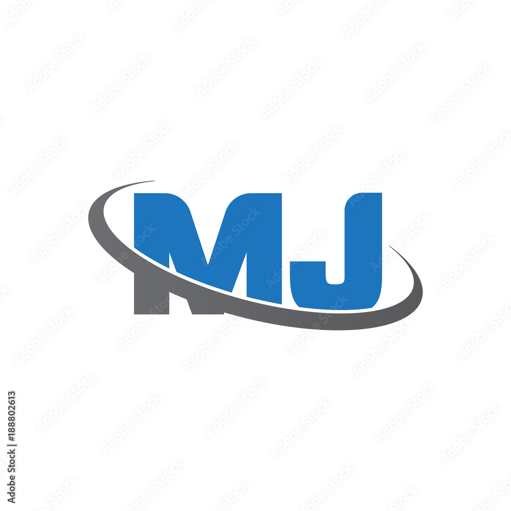 Initial letter MJ, overlapping swoosh ring logo, blue gray color Initial letter MJ, overlapping swoosh ring logo, blue gray color