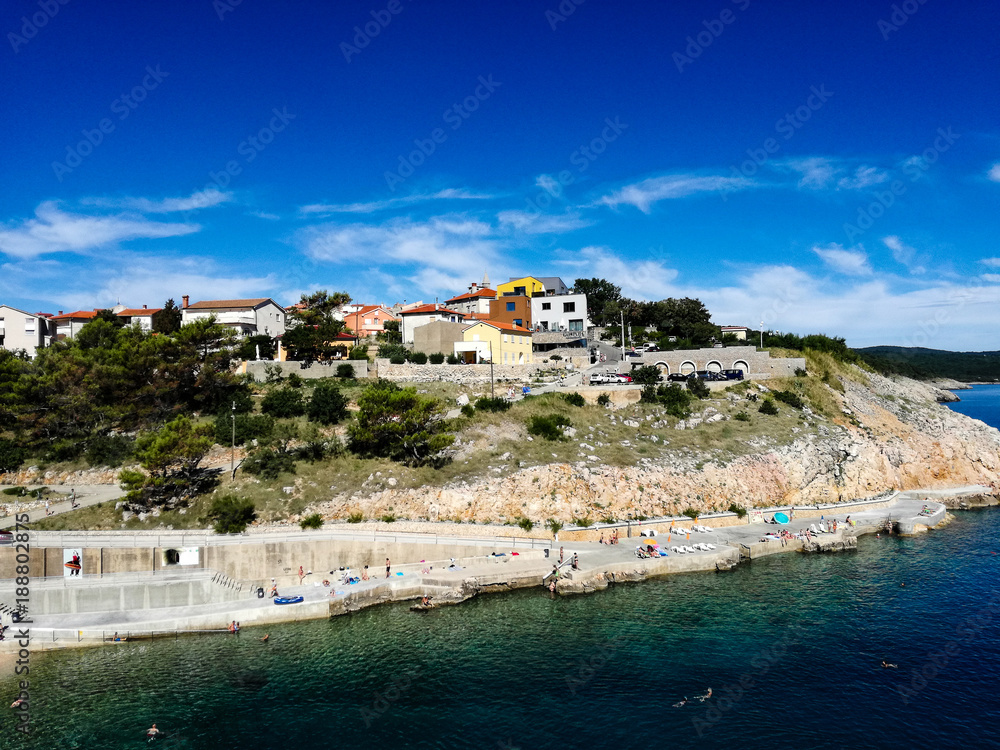Fototapeta premium Hrvatian Porec rocky beach of Medditerean sea