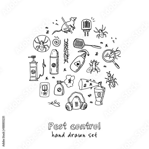 Hand drawn doodle pest control set