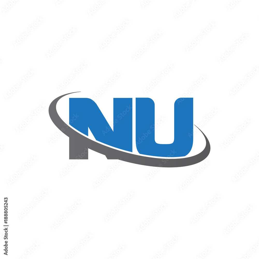 Initial letter NU, overlapping swoosh ring logo, blue gray color Initial letter NU, overlapping swoosh ring logo, blue gray color