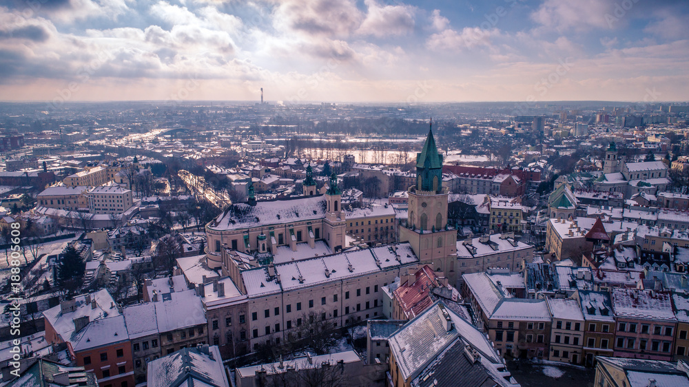 Fototapeta premium Zimowy Lublin z lotu ptaka