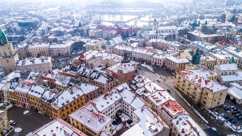 Obraz na płótnie Zimowy Lublin z lotu ptaka w salonie