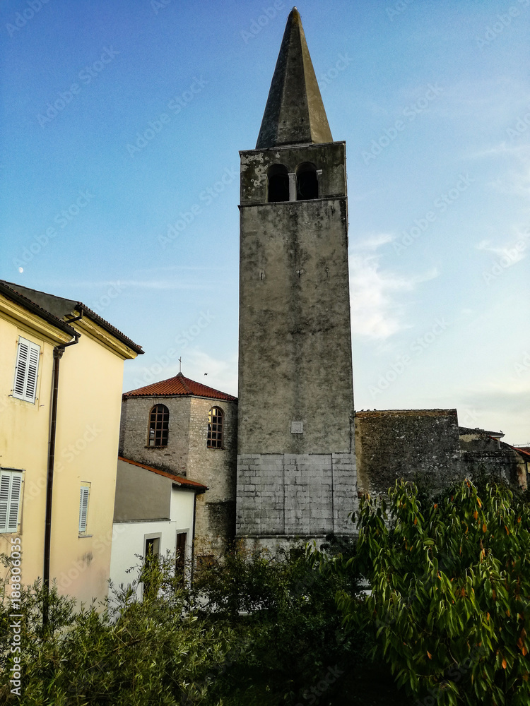 Ancient old church tower in Porec Hrvatia