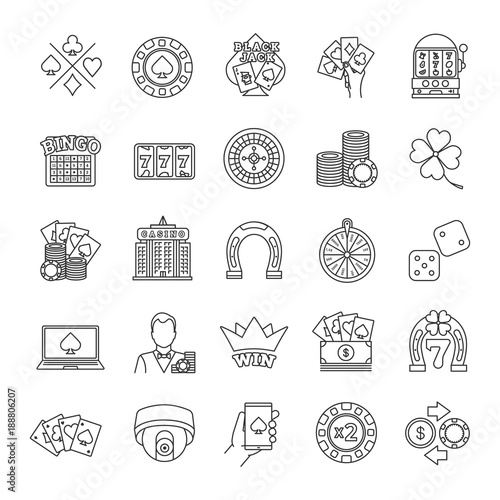 Casino linear icons set