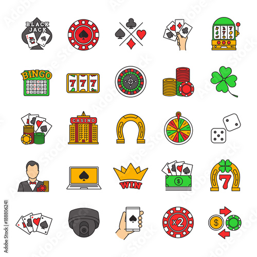 Casino color icons set