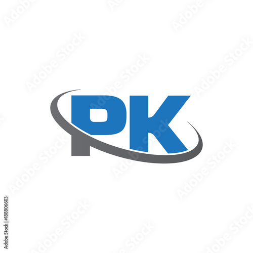 Initial letter PK, overlapping swoosh ring logo, blue gray color