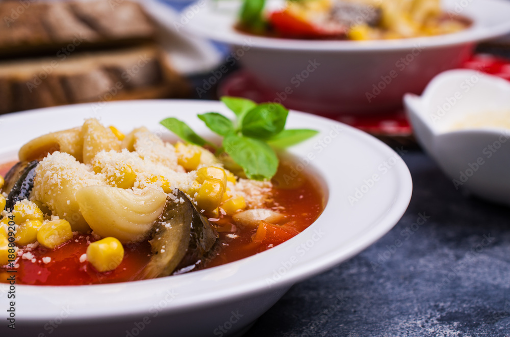 Traditional Italian soup with pasta Traditional Italian soup with pasta