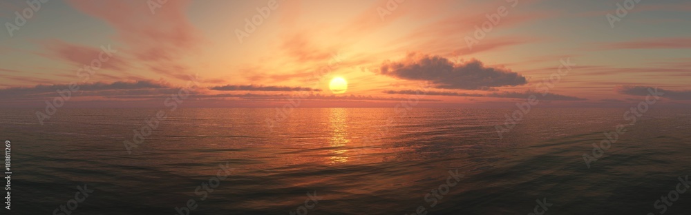 Panorama of sea sunset, ocean sunrise, seascape
