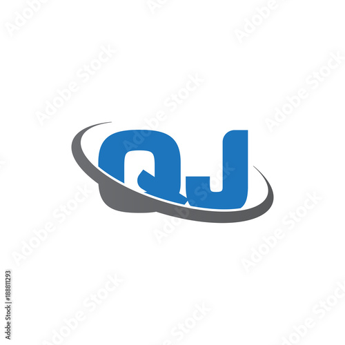 Initial letter QJ, overlapping swoosh ring logo, blue gray color