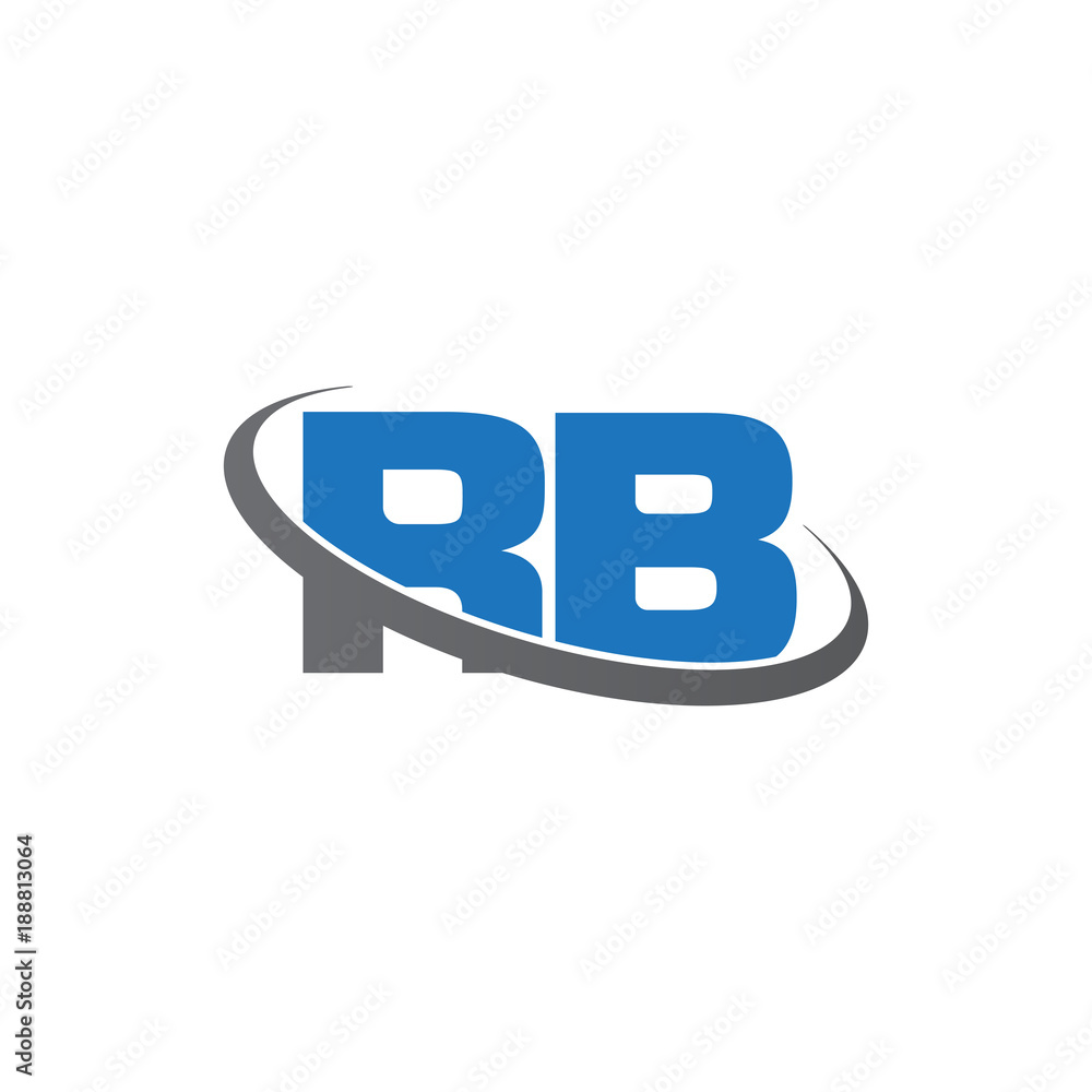 Initial letter RB, overlapping swoosh ring logo, blue gray color