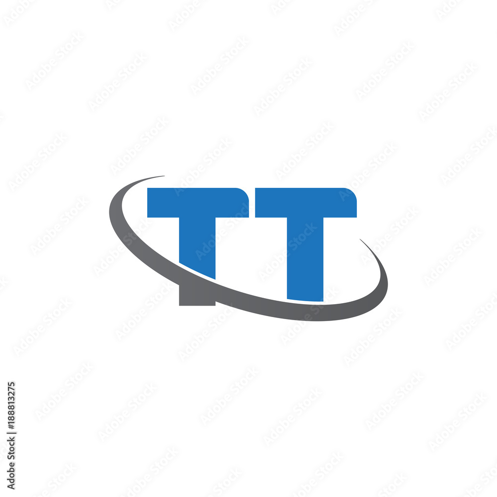 Initial letter TT, overlapping swoosh ring logo, blue gray color