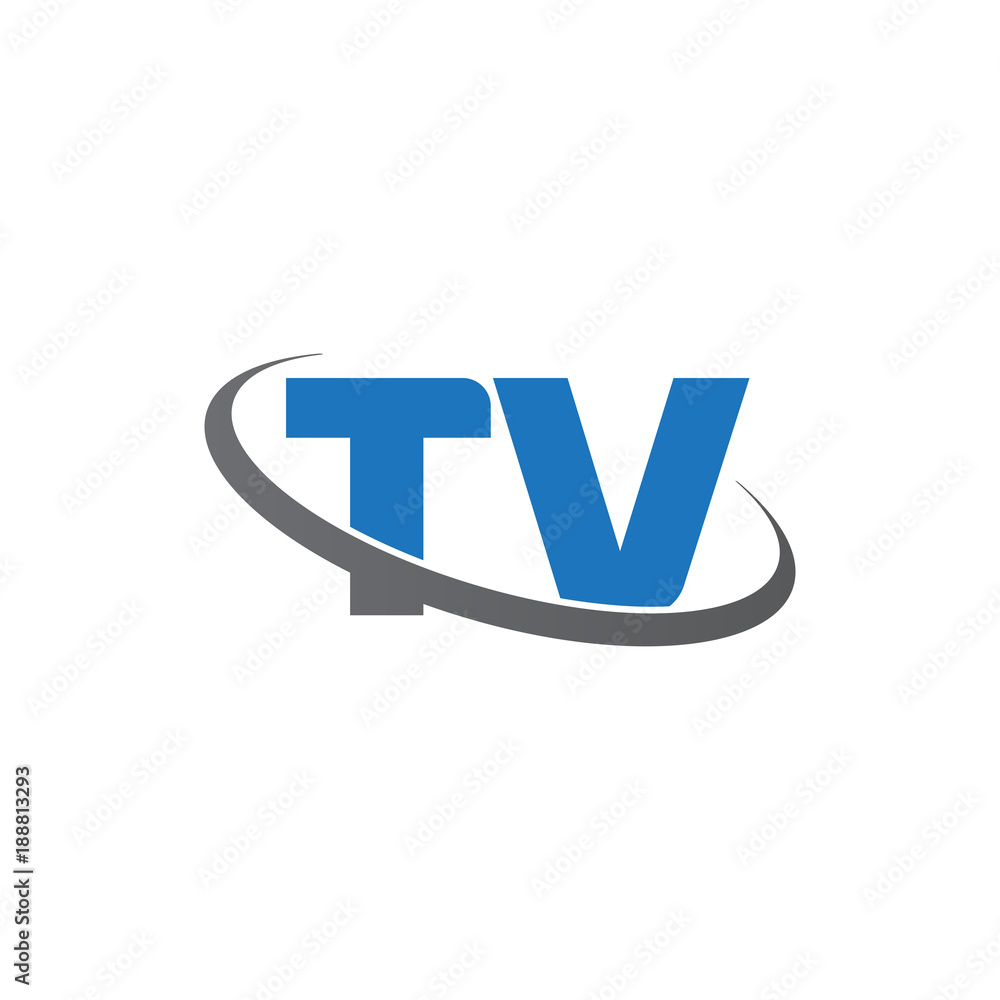 Initial letter TV, overlapping swoosh ring logo, blue gray color Initial letter TV, overlapping swoosh ring logo, blue gray color