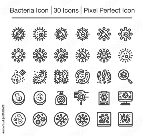 bacteria line icon set