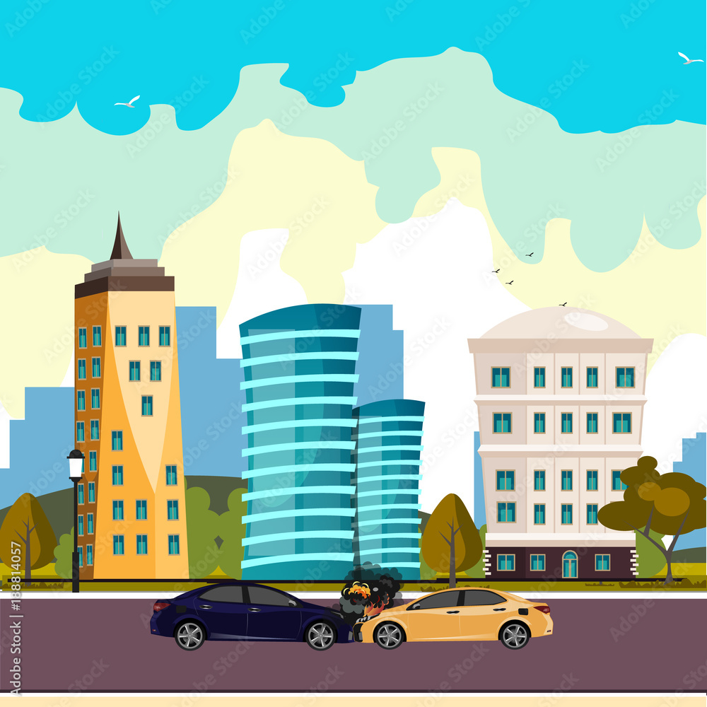 Obraz premium Car accident template. Street crash