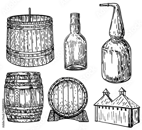 Distillery set vector ink hand drawn illustration