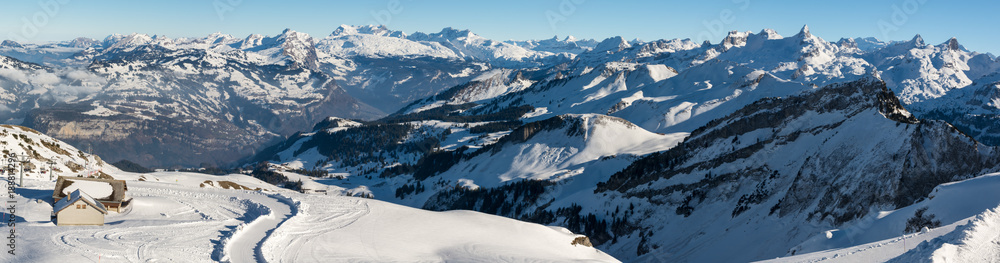 Panoramic view on Swiss Alps from Fronalpstock summit