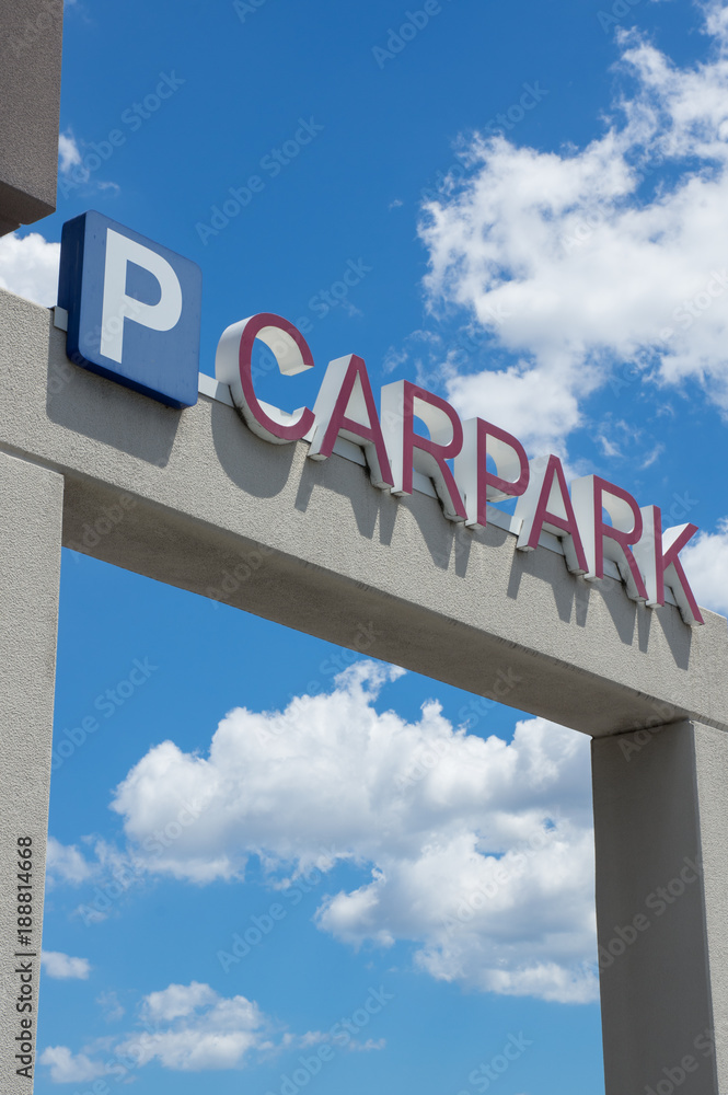 Entrance sign to a public car park building Entrance sign to a public car park building