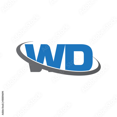 Initial letter WD  overlapping swoosh ring logo  blue gray color