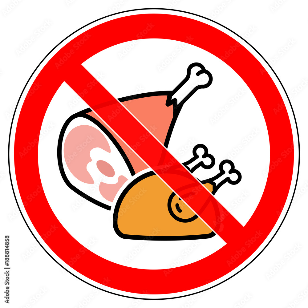 srr326 SignRoundRed - german - Verbotszeichen: Lebensmittel tierischen  Ursprungs verboten - Fleisch / Hähnchen - english - prohibition sign - food  and animal feed is prohibited - meat / chicken g5815 Stock Illustration |  Adobe Stock