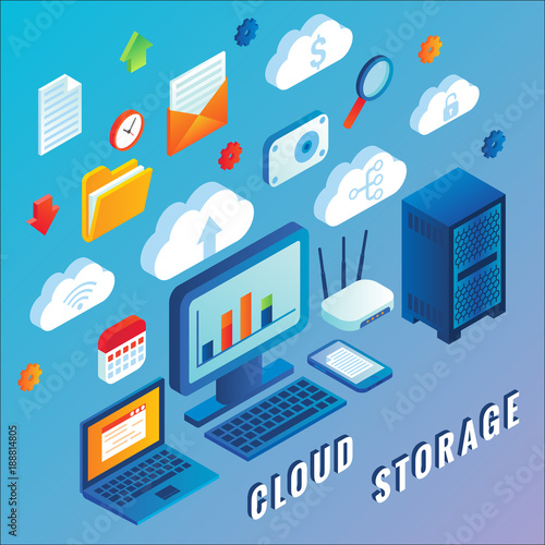 Cloud storage vector flat isometric illustration