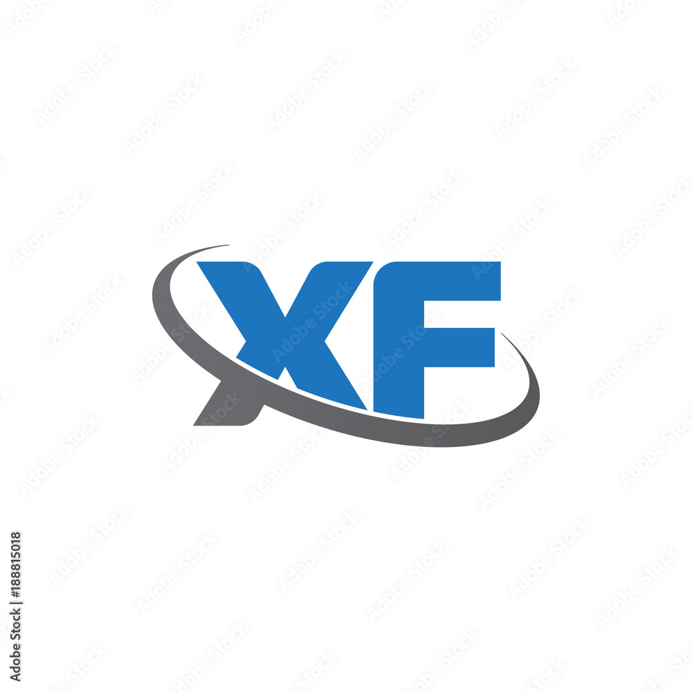 Initial letter XF, overlapping swoosh ring logo, blue gray color Initial letter XF, overlapping swoosh ring logo, blue gray color