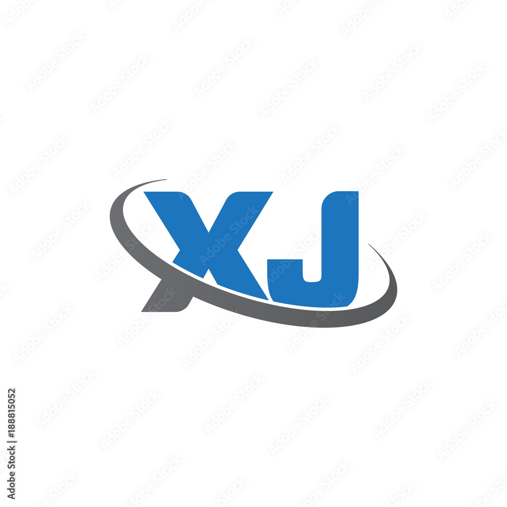 Initial letter XJ, overlapping swoosh ring logo, blue gray color Initial letter XJ, overlapping swoosh ring logo, blue gray color