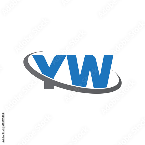Initial letter YW, overlapping swoosh ring logo, blue gray color