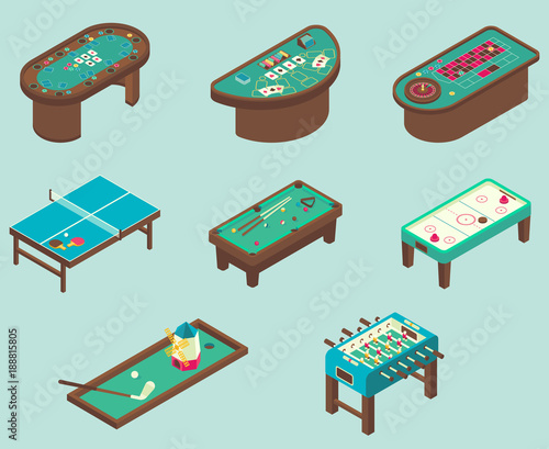 Table game vector flat isometric icon set