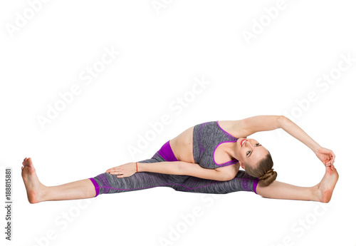 Younf woman fitness instructor isolated on white background